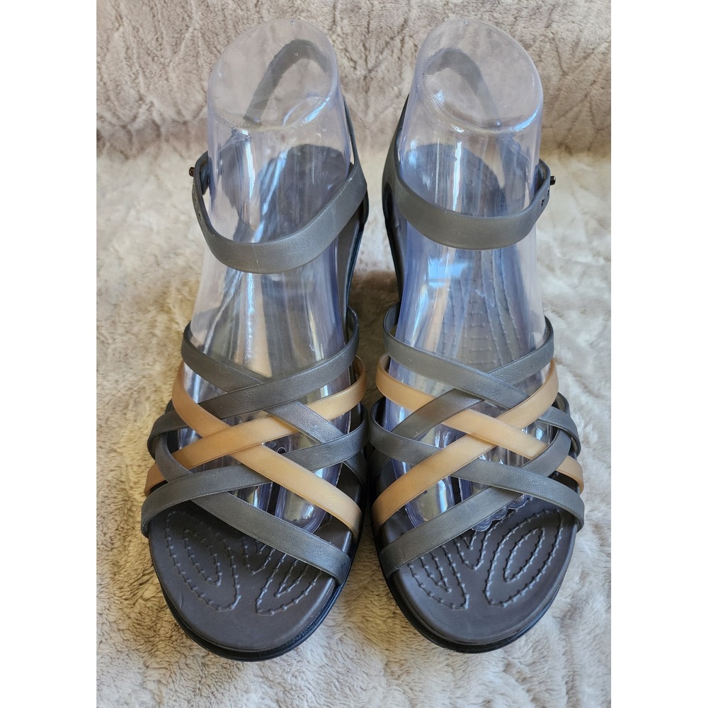 Crocs Isabella Strappy Wedge Sandals Bronze Espresso Brown Womens Size 9